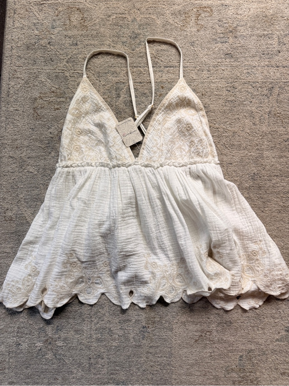 Free People Cream Embroidered V-Neck Camisole